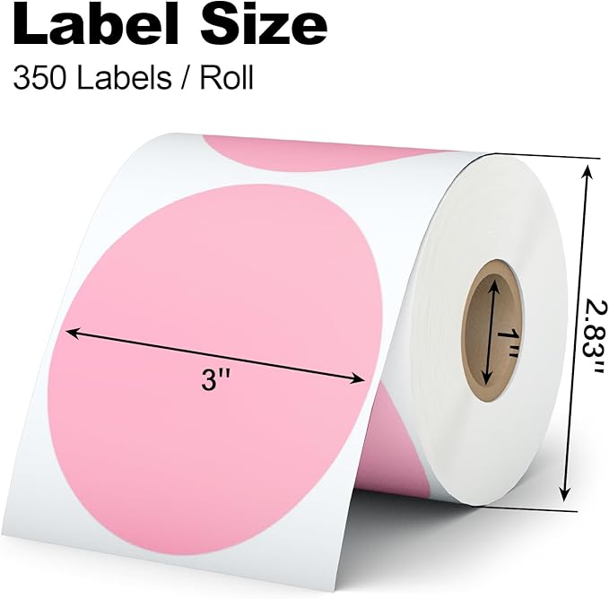 Misofuki 350 Pcs 3 inch White Round Thermal Sticker Labels Roll Used with Zebra, Rollo, MUNBYN, Self-Adhesive Circle Multipurpose Direct Thermal Labels for DIY Logo Design, QR Code, Inventory Stickers