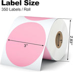 Misofuki 350 Pcs 3 inch Pink Round Thermal Sticker Labels Roll Used with Zebra, Rollo, MUNBYN, Self-Adhesive Circle Multipurpose Direct Thermal Labels for DIY Logo Design, QR Code, Inventory Labels