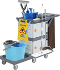 GarveeHome Commercial Janitorial Cart with 2 Cabinet, Traditional 3-Shelf Cleaning Cart On Wheels with Cover and Vinyl Bag, for Housekeeping Hotels Apartment
