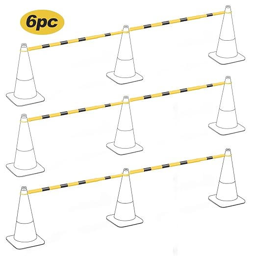 RoadHero 6 Pack 4 FT to 6.9 FT Retractable Cone Bar, Expandable Traffic Cone Bars for Parking Lots, Extendable Barricade for Road Construction, Black and Yellow, Cone Not Included
