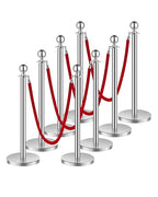 VEVOR Stanchions and Velvet Ropes 8Pcs, Hollow Base with Stainless Steel Post, 4 Red Velvet Ropes and Posts, Crowd Control Barriers Silver Stanchions, Red Carpet Runner Poles for Party Supplies