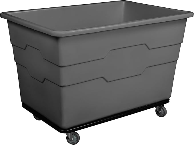 Commercial 20 Bushel Utility Cart with Steel Base, Poly Box Basket Truck, Laundry Cart, and Rolling Trash Bin, 51.5-Inch x 35.5-Inch x 36-Inch, 1000 Pound Weight Capacity, Gray