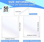 Sherr 50 Pcs Rigid Print Protectors Fit 24 x 36 Inch Poster Paper, Page Protectors Plastic Poster Sleeves PVC Clear Sheet Holder to Display Photo Document Magazine Certificate