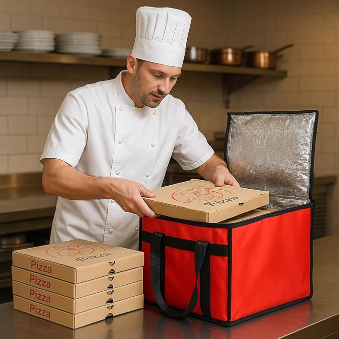 Bodaon Insulated Pizza Delivery Bag, 16" x 16" x 14" Pizza Warmer Bags for Carry Hot, Commercial Delivery Bag, Food Warmers for Parties, Pizza Pack Insulation, Pizza Carrier, Red, 1-Pack