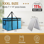 XXXL Insulated Food Delivery Bag - Reusable Thermal Cooler Grocery Bags for Catering & Delivery, Pizza Carrier for Events, Large Capacity Bag Keeps Food Hot/Cold for Shopping, Commercial (with Base)