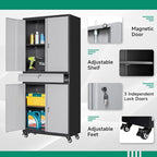 Letaya Metal Garage Storage Cabinet with Wheels,72” Rolling Tool Cabinet with 4 Door Lock-Adjustable Shelves and Drawer for Garage Home Office Utility Room (Black&Gray with Wheels)