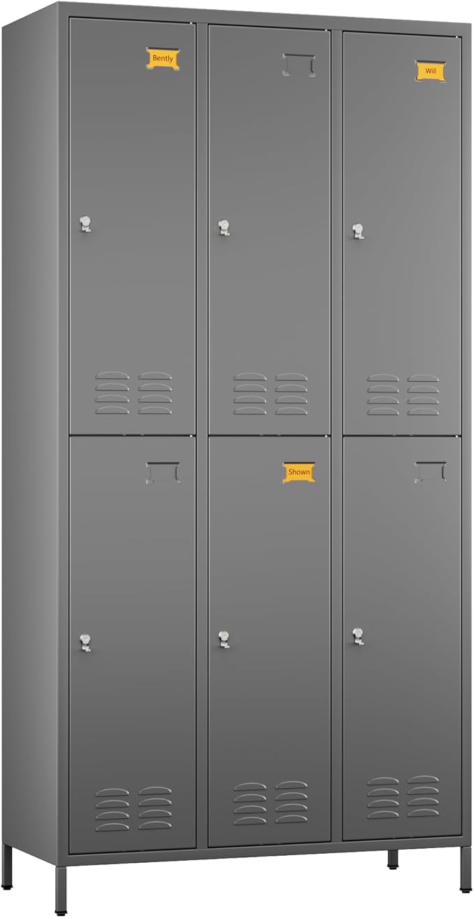 Employees Locker, 72" inch Tall Metal Storage Locker with 6 Doors for School Hospital Garage Gym Home Office with 12 Hooks, Requires Assembly (Dark Grey)