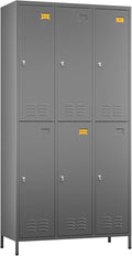 Employees Locker, 72" inch Tall Metal Storage Locker with 6 Doors for School Hospital Garage Gym Home Office with 12 Hooks, Requires Assembly (Dark Grey)