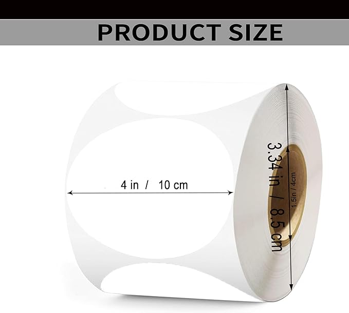 4 Inch Large White Circle Thermal Labels, 300 Labels/Roll,Self-Adhesive Round Inventory Stickers, Multi-Purpose Round Roll Thermal Printing Stickers for Business and Domestic Use