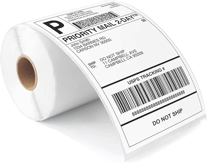 CEPRICO - 4”x 6” Direct Thermal Shipping Labels - 1 Roll (Per Roll 220 Labels) - Waterproof Perforated Self Adhesive Printable Stickers for UPS DHL FedEx USPS - Compatible w/Zebra & Thermal Printers