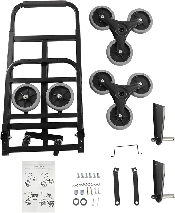 Folding Stair Climbing Dolly, Heavy Duty Stair Climbing Cart Dual-Purpose Cart 551 Lbs Capacity 33x40cm Extended Deck Dual-Wheel Support Bars Sturdy Wheels for Offices, Campsites, Event Venues