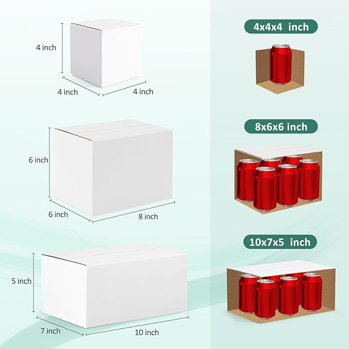 Eupako 30 Pack Small Shipping Boxes Assorted Sizes, White Corrugated Box Mailers, Cardboard Boxes for Packaging Small Business, Mailing, 4x4x4 & 8x6x6 & 10x7x5 10 PCS Each Small Boxes