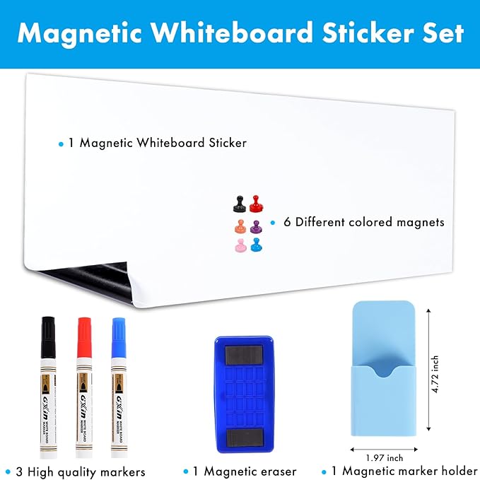 HAMIGAR Magnetic Whiteboard Contact Paper 36" x 79" Dry Erase White Board Sticker for Wall Stick on White Board Peel and Stick Wallpaper Adhesive Poster with Marker, Magnetic Eraser and Magnets