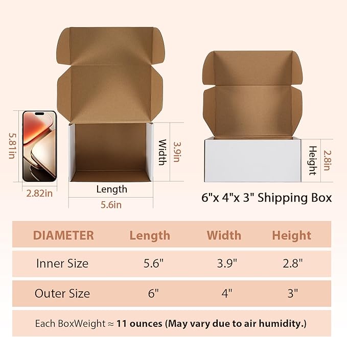 6x4x3 inches Shipping Boxes Set of 25, Small Corrugated Cardboard Box, Literature Mailer, Gift Boxes (White, 6x4x3)