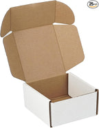 25 Pack 4"x4"x2" inch Small Shipping Boxes White Corrugated Cardboard Box for Small Business, Mailer, Shipping, and Packing
