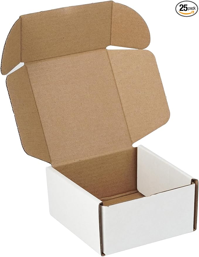 25 Pack 4"x4"x2" inch Small Shipping Boxes White Corrugated Cardboard Box for Small Business, Mailer, Shipping, and Packing