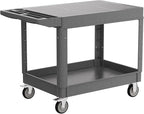 2-Tier Rolling Tool Cart,Heavy-Duty Plastic Service Cart with Lipped Shelves,550 lbs Capacity Utility Cart,Flat Top 46 x 26 Inch Rolling Work Carts for Garage,Salon,Kitchen,Office-Gray