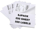 SJPACK Half Page Self Adhesive Shipping Labels, 8.5" x 5.5" Shipping Labels Compatible Laser & Inkjet Printer 2 Label Per Sheet (250 sheets-500 Label)