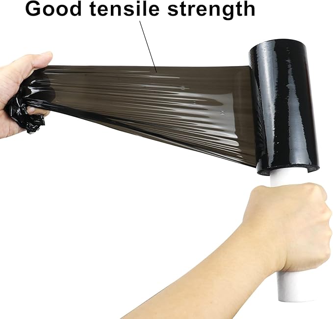BOMEI PACK1 Roll Industrial Black Mini Stretch Wrap Roll with Handle 5" x 1000Feet 80 Gauge, Heavy Duty Durable Self-Adhering Plastic Wrap for Packing, Moving