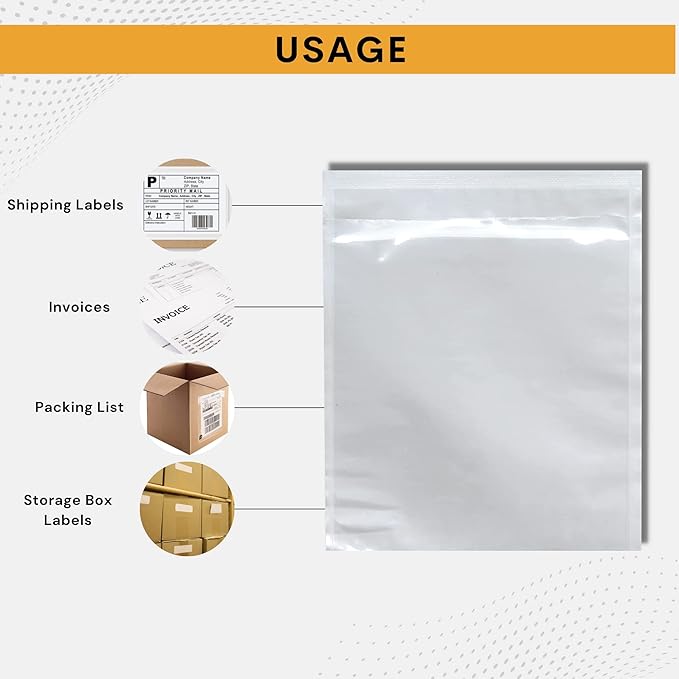5000 Pack 7"x10" Shipping Label Sleeves – Clear Self-Adhesive Packing Slip Pouches, Waterproof Packing List Envelopes – Ideal for Shipping Documents, Mailing Labels, Invoices & Packing Slips