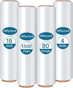 Stretch/Shrink Wrap Roll 18 Inch 1500ft,Heavy Duty 800% Stretch,Clear 80 Gauge Industrial Strength Stretch Film,Plastic Wrap for Pallet Wrap for Pallets,Packing, Shipping&Furniture Protection(4 Roll)