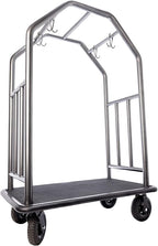 Coastal Luggage Cart Fully Assembled – All-Weather Resistant Stainless Steel Hotel Bell Cart w/Outdoor Rubber Deck & Air-Filled Tires, Trolley for Travel, Beachfront and Condo - 165 lbs (Hammertone)