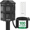 Outdoor Remote Control Power Strip, 100FT Extension Cord Waterproof, Independent Control Outlets, 6 Grounded Outlets for Outdoor Decorations, 14 AWG, 15A/1875W, ETL Listed (100 FT)