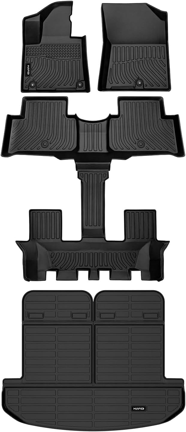 HAFIDI® Floor Mats & Cargo Liner Set Fit for 2026-2021 Kia Sorento 6/7 Passenger (Not for Hybrid) All Weather Protection TPE Anti-Slip Automotive Full Set Floor Liners Custom Accessories - Black