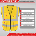 HYCOPROT High Visibility Mesh Safety Reflective Vest with Pockets and Zipper, Meets ANSI/ISEA Standards