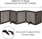 unipaws 24”H Free Standing Pet Gate for Dogs and Cats, Wooden Dog Gates for Doorway, Stairs, Dog Room Divider, Step Over Foldable Pet Fence for The House, Expandable Barrier, Indoor Use, Espresso