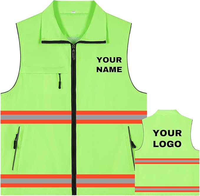 YOWESHOP Lightweight Zip-Up Safety Vest with Pockets for Outdoor Activities,Custom Logo Sleeveless Windbreaker