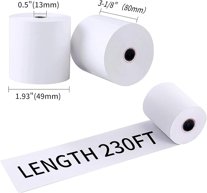 Thermal Receipt Paper Rolls, 3-1/8 x 230 inches, 20 Pack, Compatible with 58mm POS Printers