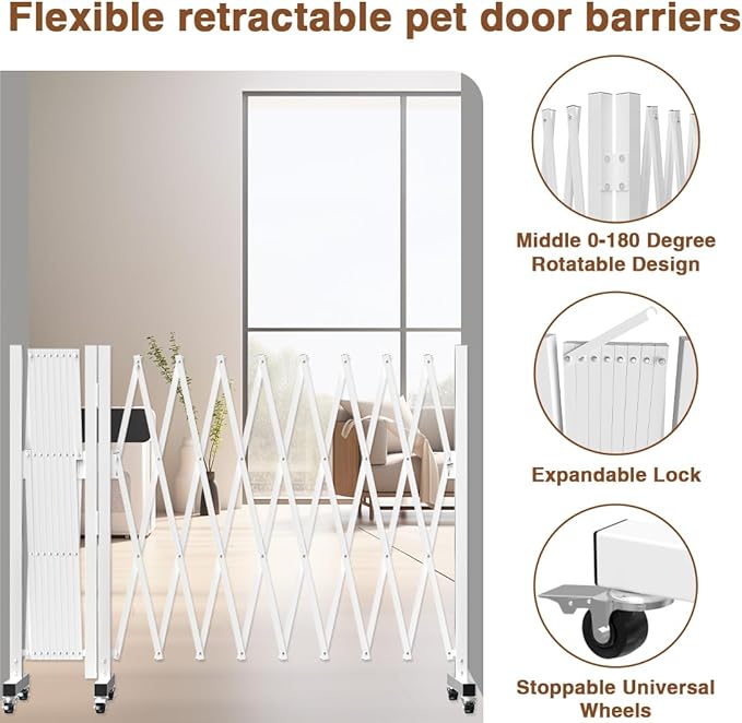 Expandable Driveway Gate for Outdoor Fence, 207" Wide Portable Expandable Barricade Gate with Casters, Accordion Fence for Dogs Outside with Gate, Outdoor Metal Fence Gate for Yard Adjustable, White