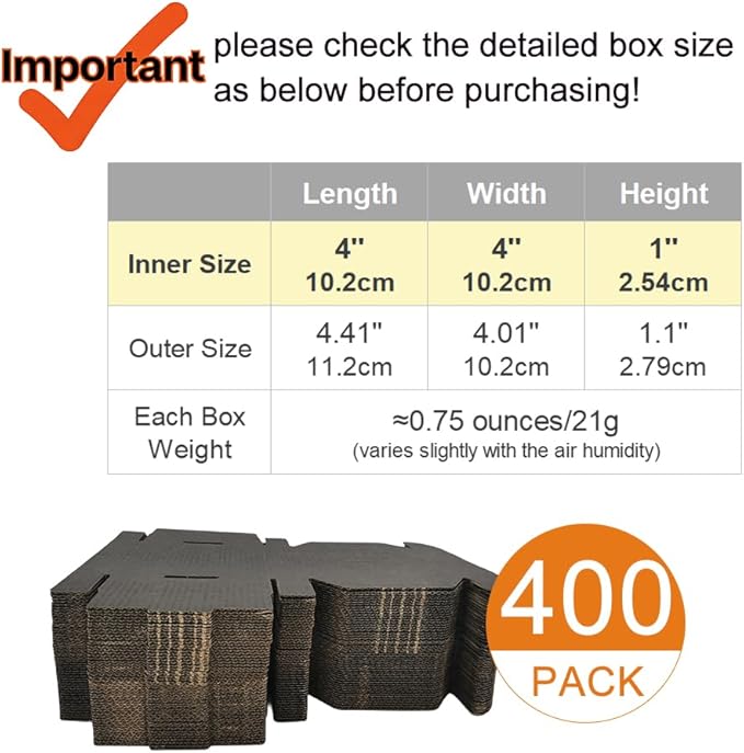 400 Pack 4x4x1'' Small Shipping Boxes, Corrugated Cardboard Mailers for Business, Black (CM441B-400)