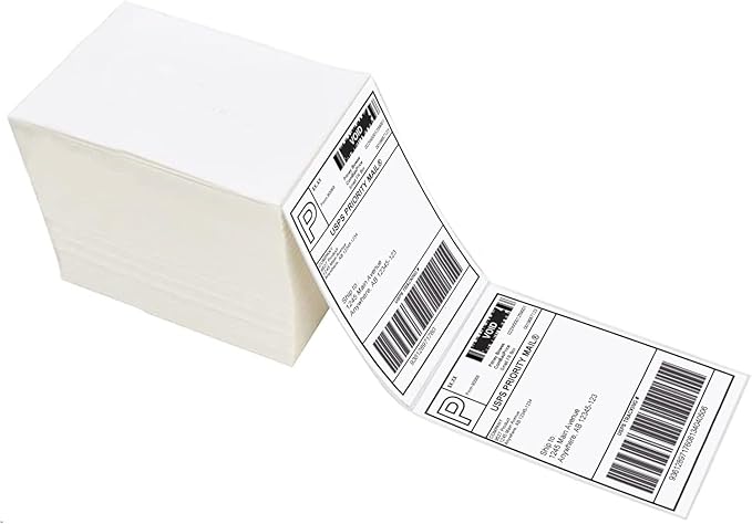 Sale4Less 1000 Fanfold 4 x 6 Direct Thermal Shipping Labels - Label Compatible DYMO Label writer Rollo & Zebra with Perforated line for Thermal Printers labels - Commercial Grade - Manufactured By UPS