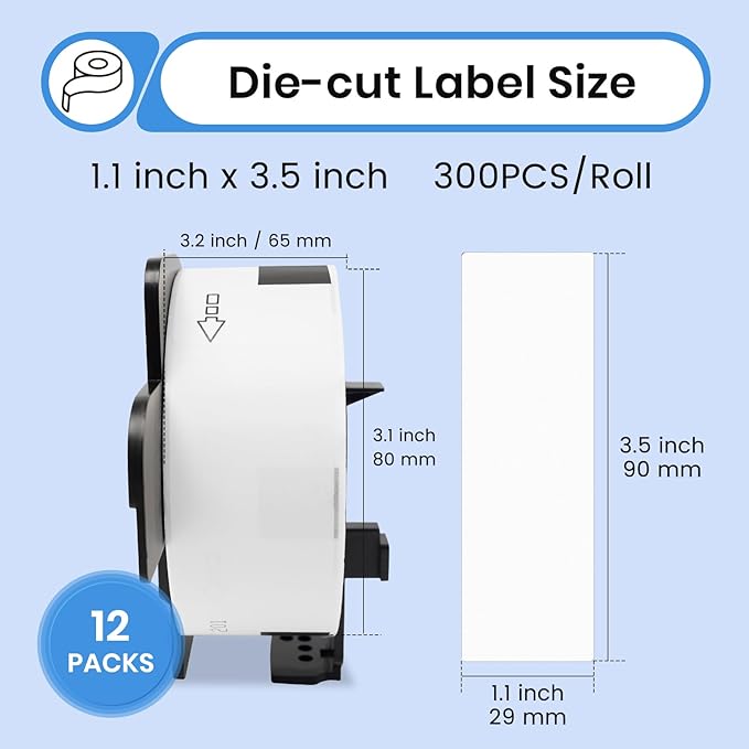 Compatible Address Labels Replacement for Brother DK-11201/DK-1201 (1.1" X 3.5”) Die-Cut All Purpose Shipping Barcode Label Use with Brother QL Label Printers 12 Rolls 4800 PCS