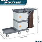 Heavy-Duty Commercial Janitorial Cleaning Cart with Dual Cabinets, 3 Storage Shelves, Vinyl Trash Bag & Smooth-Rolling Wheels – Professional Housekeeping Trolley for Hotels, Schools & Apartments