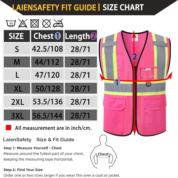 Safety Vest for Men Women Reflective with Multiple Pockets Mesh High Visibility Construction Work Vest,Meets ANSI/ISEA Standards(EK1-178-Pink-M)