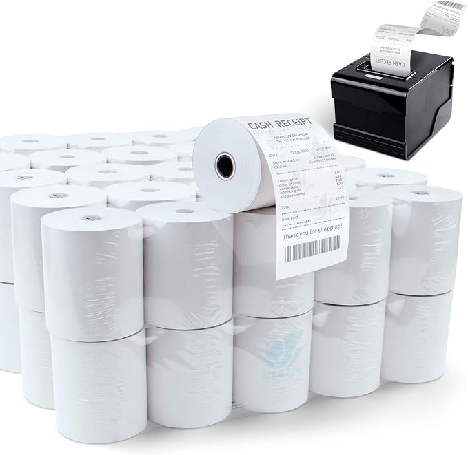 Azure Zone, Thermal Paper 3-1/8 X 230ft 50 Rolls, Fits Most POS Machines and Cash Registers, Great for Business Sales