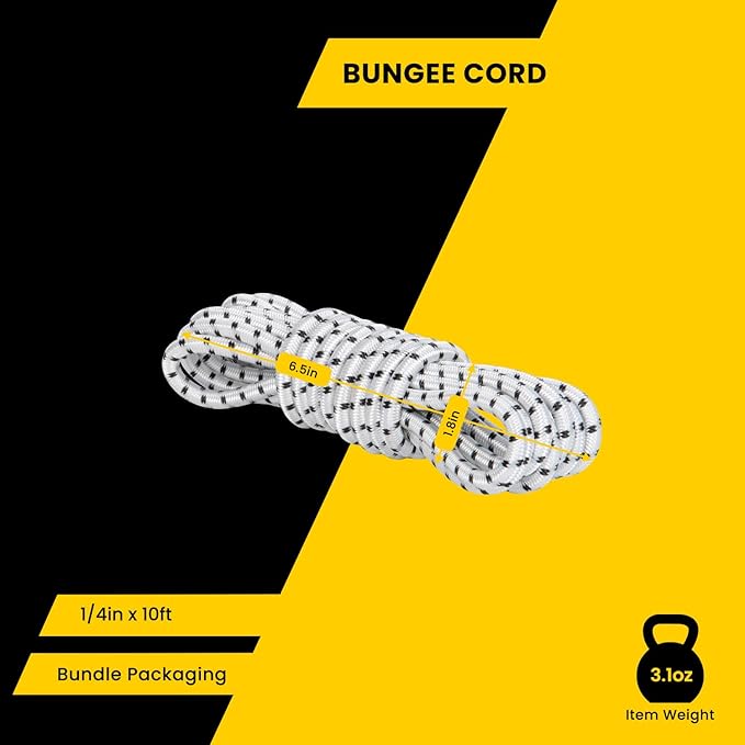 Bungee Cord Elastic Shock Cord 1/4" x 10' Bungee Rope for DIY, Tie Downs, Kayak and Outdoor - White&Black