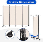Room Divider 6FT Room Partition with Lockable Wheels, (Thicked Metal Base) Room Dividers, Freestanding Indoor Folding Privacy Screens, Portable Fabric Wall Divider for (Beige, 88"- 4 Panel)