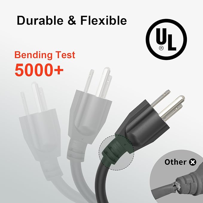 Outdoor Extension Cord Waterproof 50 FT, Black 16/3 SJTW Heavy Duty, Flexible 100% Copper 3 Prong Extension Cord for Lawn, Garage,UL Listed