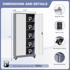 Metal Storage Cabinet with Wheels, Tall Garage Storage Cabinet with 4 Adjustable Shelves and 2 Doors, Lockable Tool Cabinet for Garage Home Office,Gym,School (White-Gray)
