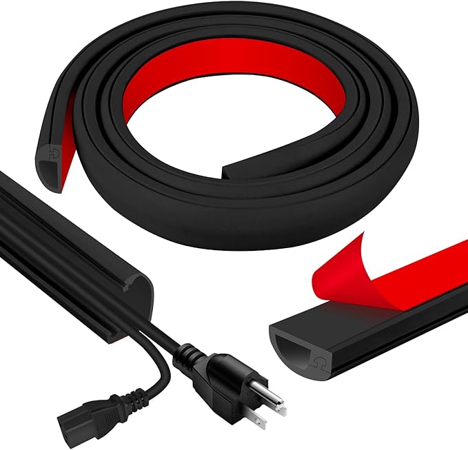 Cord Wall Cover, 39in Self-Adhesive Wire Covers for Cords on Wall, Extension Cable Hider for Floor, Mounted Tv, Home and Office Cavity 0.63" Wx0.31 H (Black)