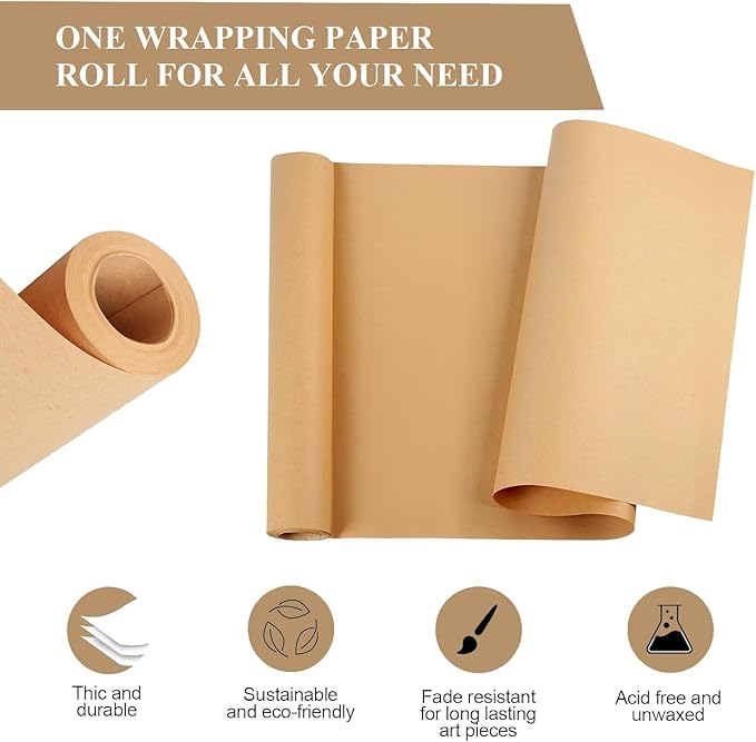 Brown Wrapping Paper Roll 30"x 1200" Craft Packing Paper for Moving Shipping, Gift Wrapping Paper, Bulletin Board Paper, Kraft Paper for Table Covering Poster Christmas
