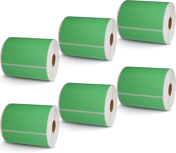 BETCKEY - 4" x 5" Large Shipping & Multipurpose Labels Compatible with Zebra & Rollo Label Printer,Premium Adhesive & Perforated[Green, 6 Rolls, 2100 Labels]