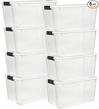 Sterilite 8 Pack Ultra Latching Box, Storage Bins with Lids, Clear Plastic, 70 Quart - Heavy-Duty Organizing Containers for Closet, Bathroom, and Office