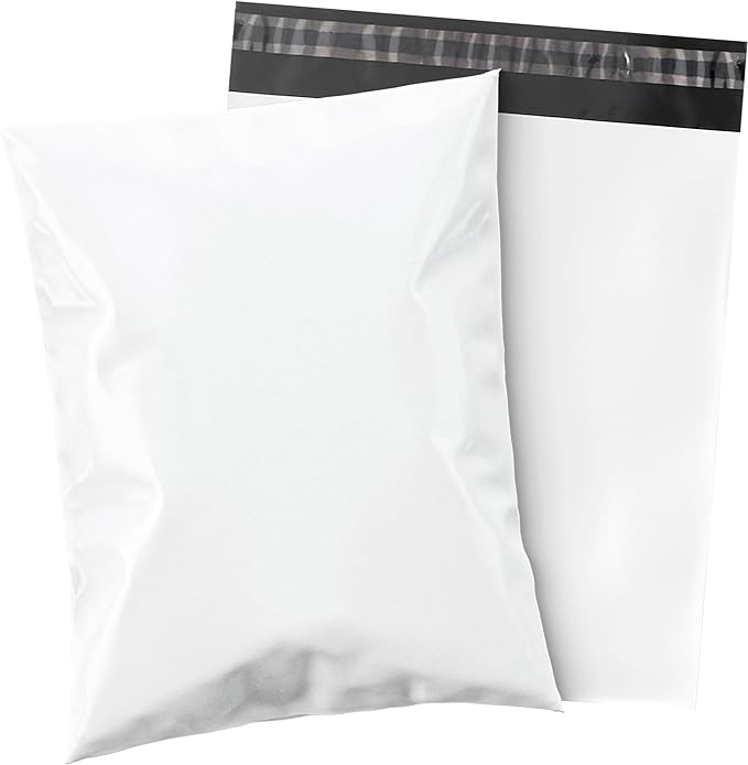 Shop4Mailers 19 x 24 Glossy White Plastic Self Seal Poly Mailer Flat Bags Waterproof Shipping Envelope 1.7 Mil for Apparel, Clothes, Shirts, Books – Permanent Adhesive Seal (50 Pack)