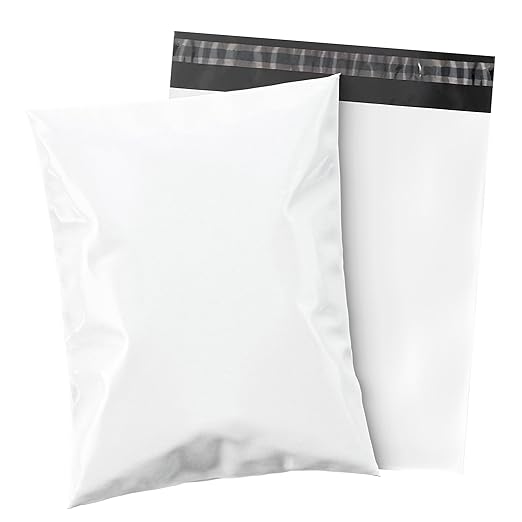 Shop4Mailers 9 x 12 Glossy White Plastic Self Seal Poly Mailer Flat Bags Waterproof Shipping Envelope 2.17 Mil for Apparel, Clothes, Shirts, Books – Permanent Adhesive Seal (1000 Pack)