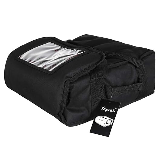 Pizza Bag, Thermal Pizza Delivery Bags Insulated Commercial Food Delivery Bag Pizza Boxes Professional Polyester Warmer Carrier for 3-12" or 3-14" (Black, 15"X15"X7")